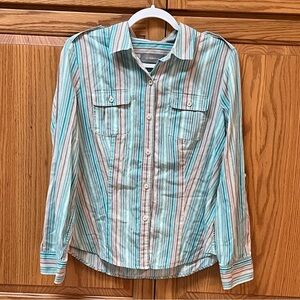 Liz Claiborne Multicolor Long-Sleeved Striped Shirt, EUC, Size L